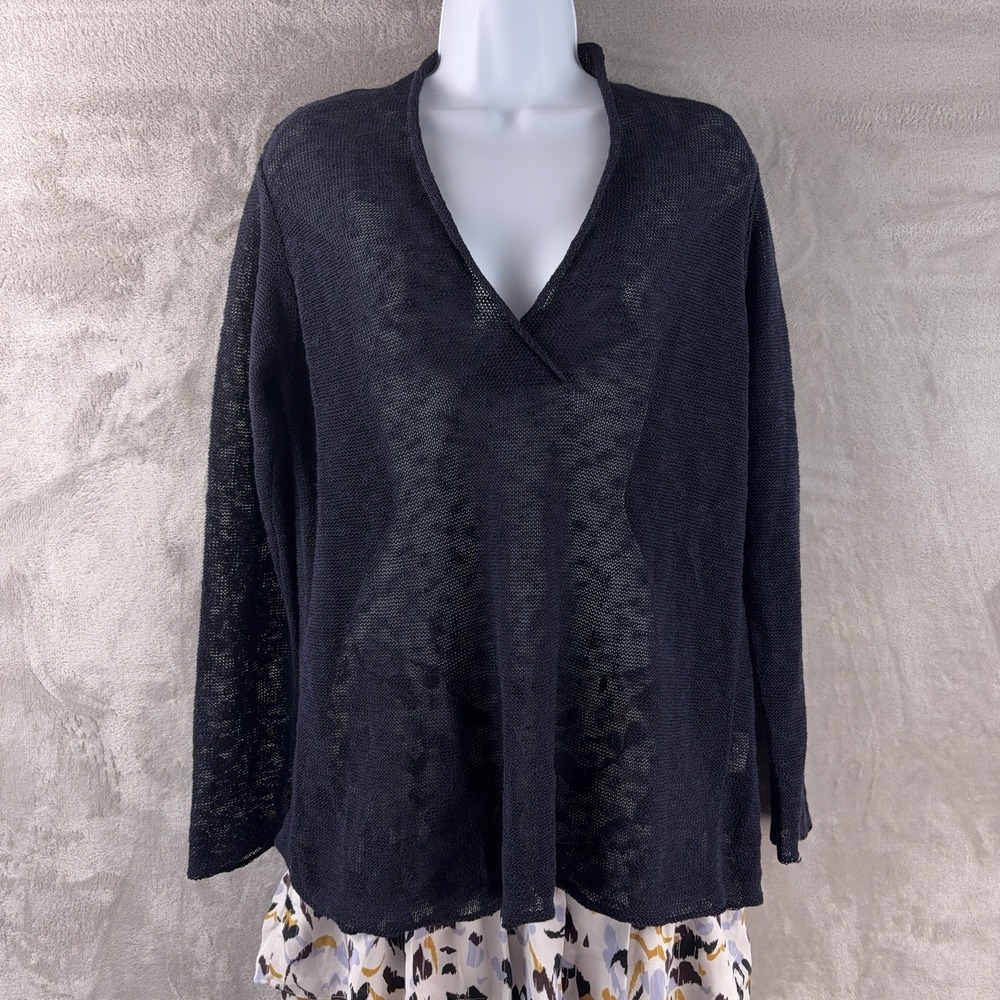 Eileen Fisher V Neck Knit Sweater‎ Womens Size Small Black Lightweight Wrap Top